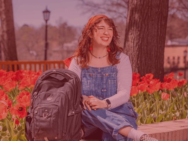 Smiling Student in Tulips